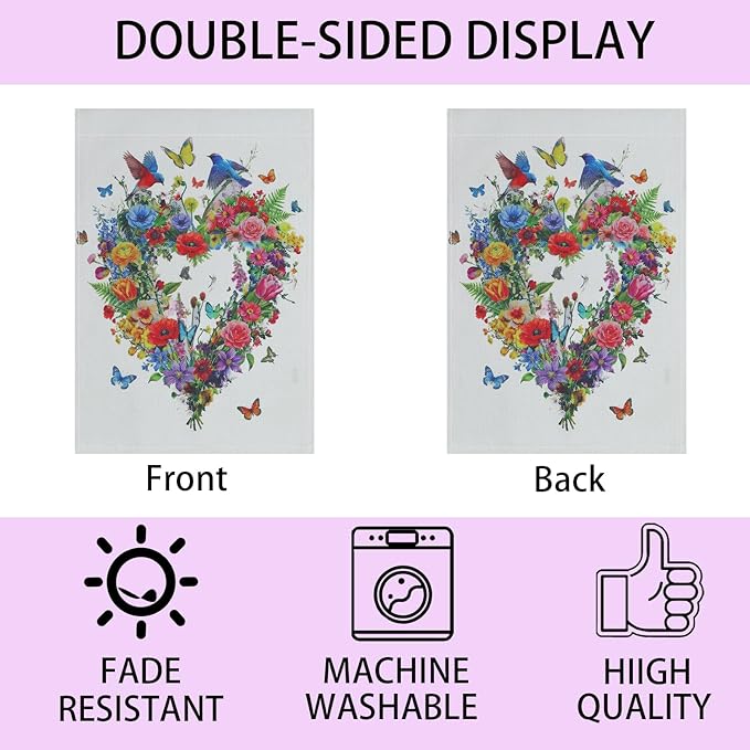 Spring Garden Flags Decor,12x18 Inch Vertical Double Sided Yard Spring Flag Decorations Outdoor Anniversary Front House Lawn Outside Hummingbird Decors Garden Flag