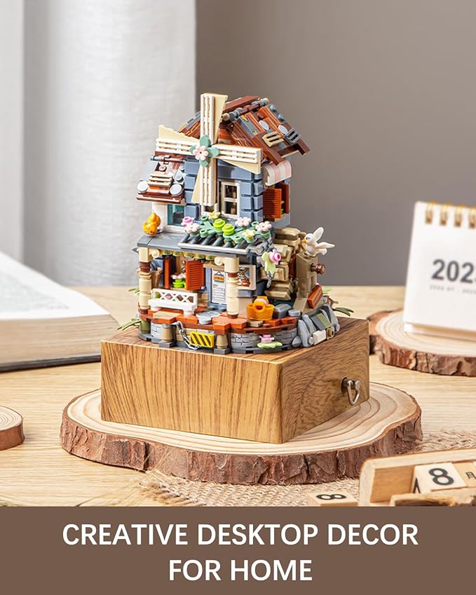 Music Box Building Blocks Set, Japanese Rustic Style Windmill House Toy Set, Mini Farm House MOC Creative Model, Gifts Idea for Kids Adults (Mini Blocks 799pcs)-1239