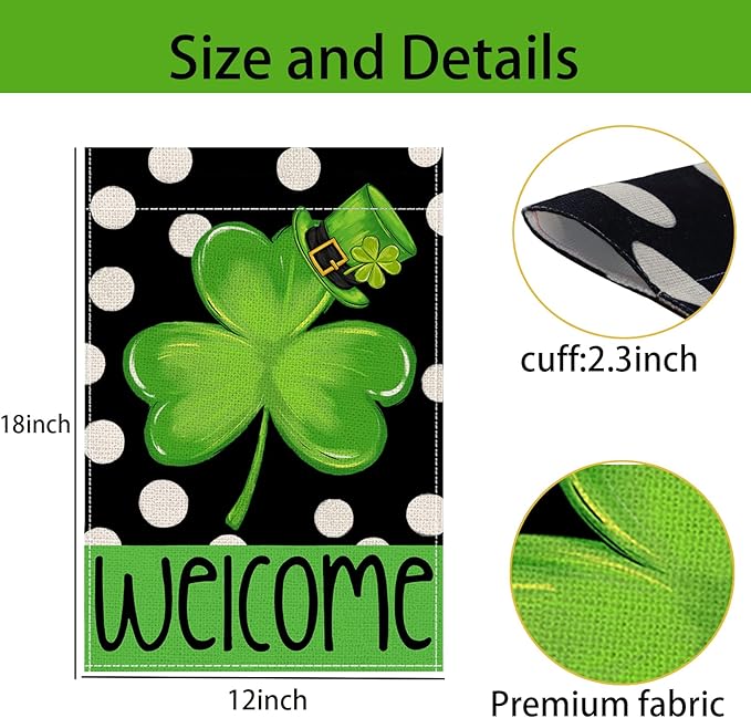 St Patricks Day Garden Flags Decorations,12x18 Double Sided Saint Patricks Yard Outdoor Decor Shamrock Decoration Party Anniversary House Front Yard Lawn Outside Decors Garden Flag