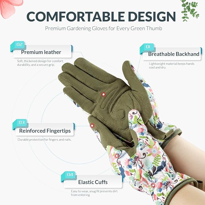 Baidast Gardening Gloves for Women, Breathable Leather Garden Gloves with Grip, Thorn Proof Work Gloves