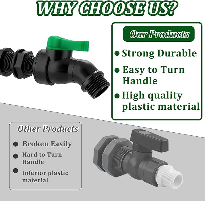 Plastic Rain Barrel Spigot Kit - High Flow Water Barrel Faucet with Bulkhead Fitting, 1/2" NPT to 3/4" GHT Leak-Proof Rain Barrel Spigot with Seal Tape & Gasket for Water Tank, Garden Barrel