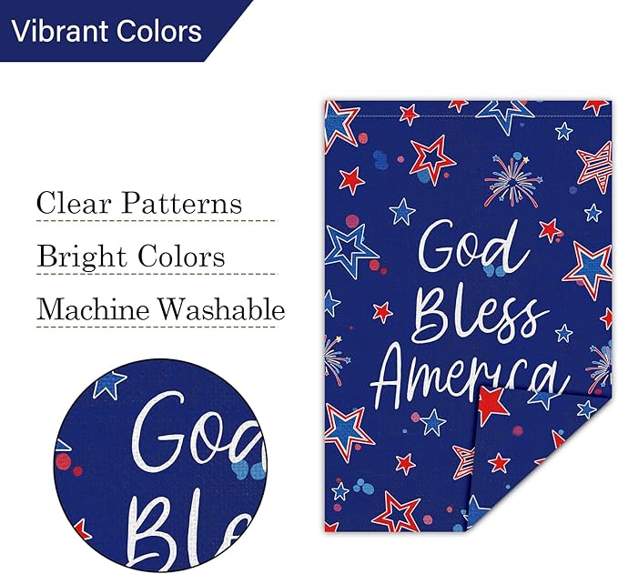Louise Maelys God Bless America Garden Flag 4th of July Patriotic Independence Day 12x18 Inch Double Sided Stars and Stripes Small Burlap Yard Sign Outside Outdoor House Decoration