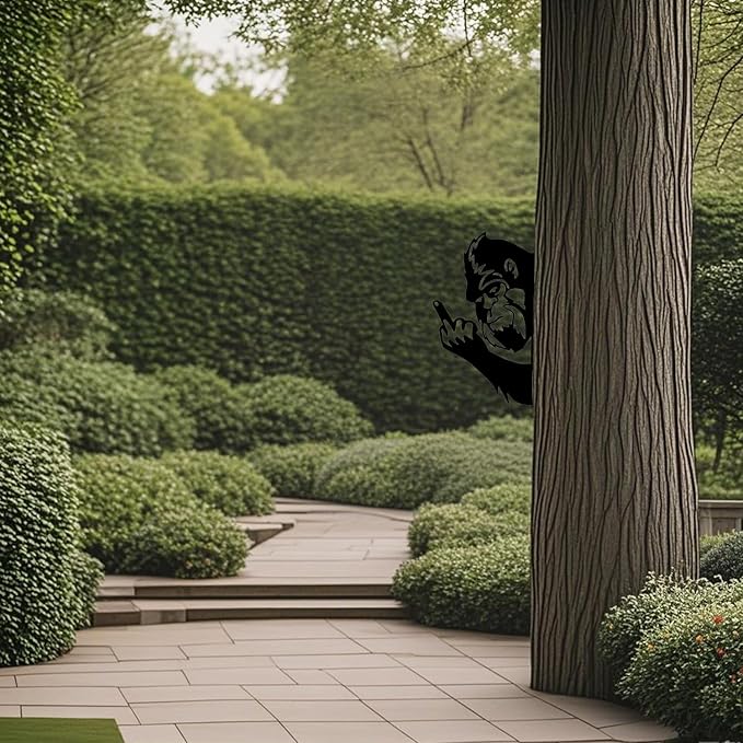 Peaking a Boo Flipping Off Bigfoot Animal Metal Sign Art Ornament, Animal Peeping Around Signs Corner Tree Garden Fence Farmhouse Outdoor Home Decoration