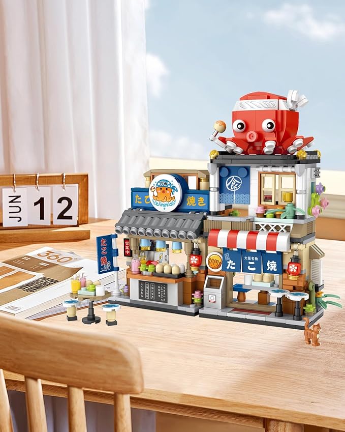 Japanese City Street View Takoyaki Shop, MOC Creative Mini Building Blocks House Set 722 pcs, Simulation Architecture Construction Toy, Gifts Idea for Kids Adults (1218)