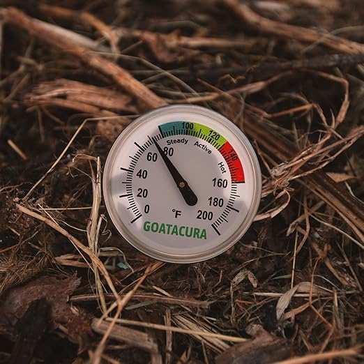 Compost Soil Thermometer, 304 Stainless Steel Case and Probe,1.75" Dial Size, 16" Stem Length, 0-200 Deg F, 3 Temperature Zones