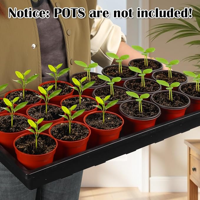1020 Nursery Pot Trays 5 Pack, Plastic Flat Seed Starter Tray, Reusable Seedling Starting Tray for Holding and Carrying Plant Pots (Black)
