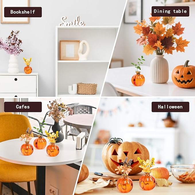 XXXFLOWER Plant Terrarium Propagation Stations Unique Gifts for Women Plant Lovers 3Pcs Pumpkin-Shaped Glass Vase for Tabletop Home Office Garden Decor (Plants NOT Included)