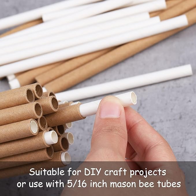 Elcoho 200 Pieces Bee Tube Refill Mason Bee Paper Inserts 6 Inches Bee Cardboard Tube Replacement Inserts Mason Bee Nesting Tubes Refills Inserts for Bee Houses and Supplies, Outdoor and Garden