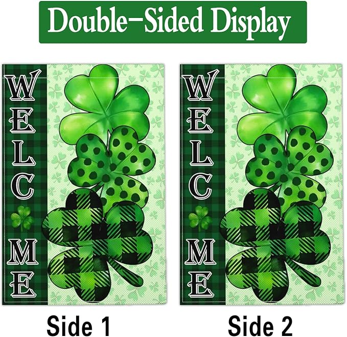 Happy St Patricks Day Garden Flag St Patrick's Day Yard Sign Garden Flags for Outside 12x18 Double Sided Shamrock Lucky Irish Blessing Signs Outdoor Decorations