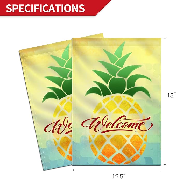 Anley Double Sided Premium Garden Flag, Cartoon Pineapple Welcome Spring Summer Decorative Garden Flags for Home Decor - Weather Resistant & Double Stitched Yard Flags - 18 x 12.5 Inch