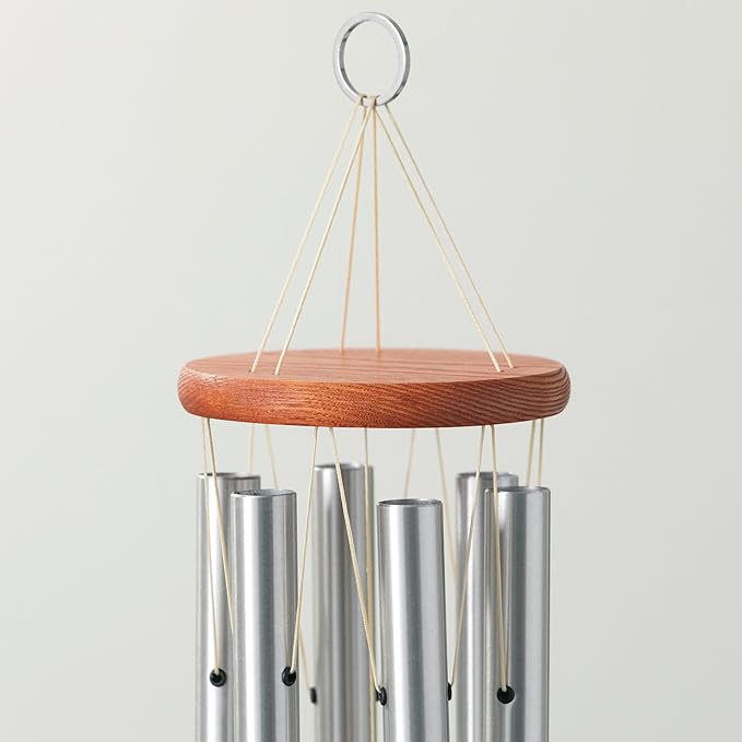 Woodstock Wind Chimes Original Amazing Grace Chime, Memorial Chimes for Outside, Outdoor Decor for Patio, Porch, Garden, Sympathy Chime, Silver, 24"