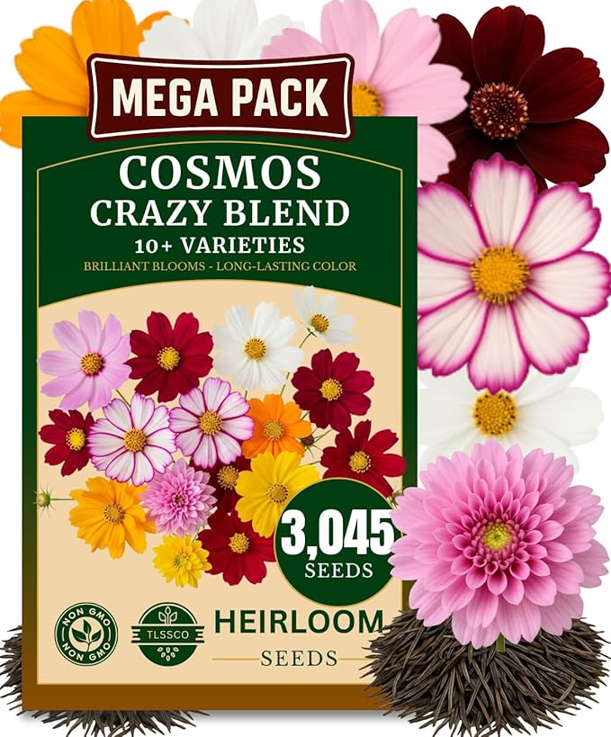 3045+ Crazy Blend Cosmos Seeds, Pack for 2026 Non-GMO Flower Seeds – 10+ Varieties of Cosmos – Bulk Cosmos Flowering Seed Mix