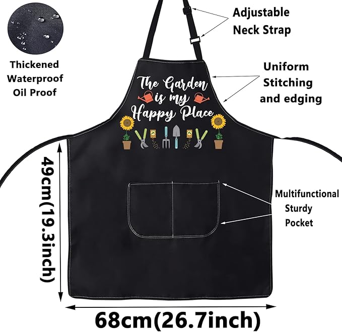 WZMPA Gardening Apron With Pockets Gardener Gifts The Garden Is My Happy Place Adjustable Apron For Gardener Florist