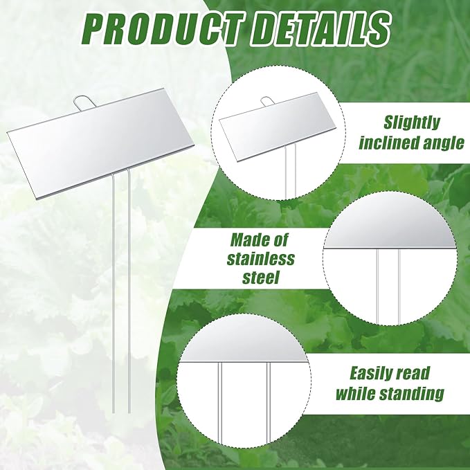 Landhoow 12 Pcs Large Garden Plant Markers Metal Plant Labels Sign 10'' x 4'' with 16.5'' Stake Weatherproof Waterproof Garden Sign for Outdoor Seedlings Herbs Vegetable Greenhouse, Silver