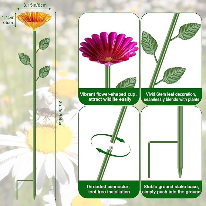 5 Pack Bee Watering Station, Metal Bee Feeder for Garden Flower Design Water Feeder for Outside Colorful Butterfly Bath Bowl for Thirsty Pollinators, Garden Yard Décor