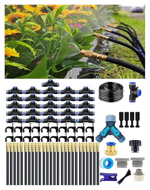 Drip Irrigation System - 360° Adjustable Micro Spray Sprinkler Kit for Garden, Easy Installation No Tools, Fine Mist Watering for Garden Potted Plants, Greenhouse (100 FT)