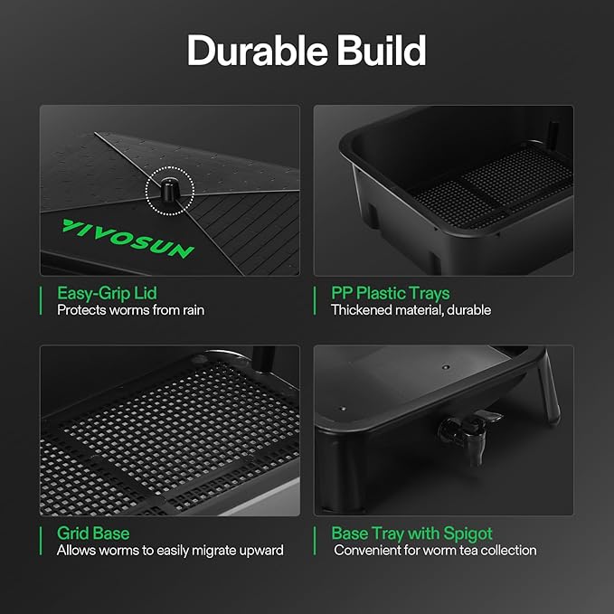 VIVOSUN 5-Layer Worm Compost Bin, 50L Worm Composter, Easy Setup Inclusive Worm Farm Kit for Recycling Food Waste
