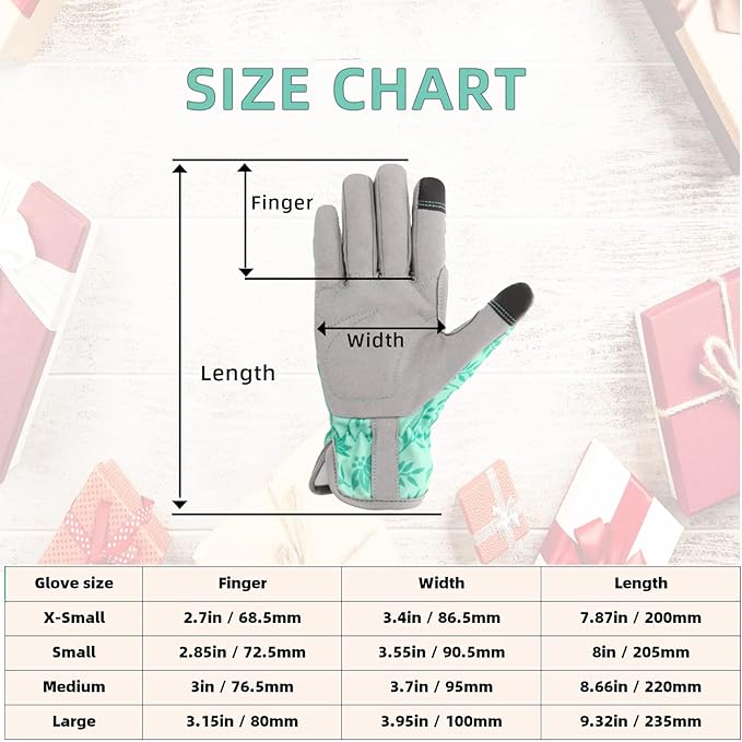 Leather Gardening Gloves for Women, Flexible Breathable Garden Gloves, Thorn Proof Working Gloves for Weeding, Digging and Pruning, Green, X-Small Fit Small Hand