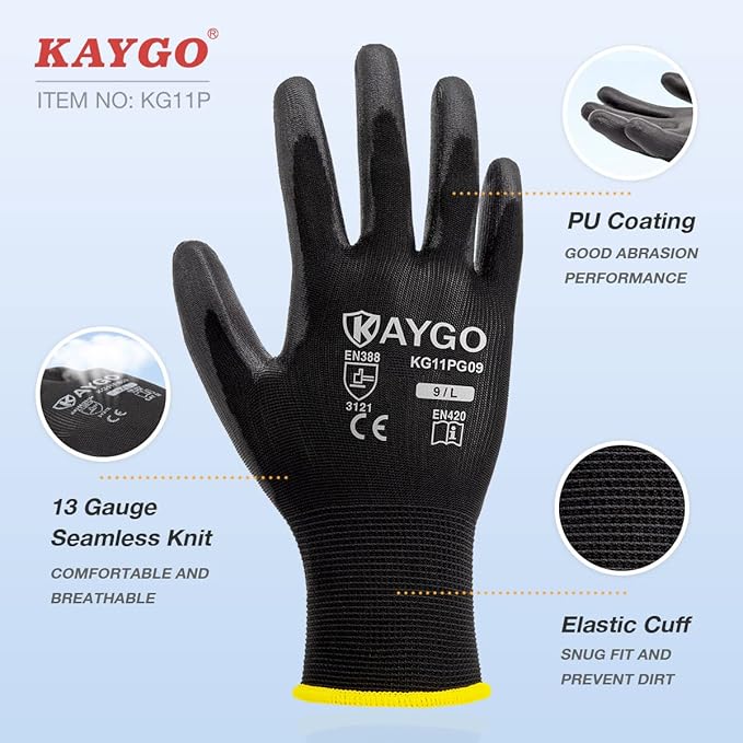 KAYGO Work Gloves for Men and Women,60 Pairs Seamless Knit PU Coated Safety Gloves, with Smooth Grip on Palm and Fingers, Ideal for Light Warehouse, Manufacturing, Gardening, KG11P (S,Pink)