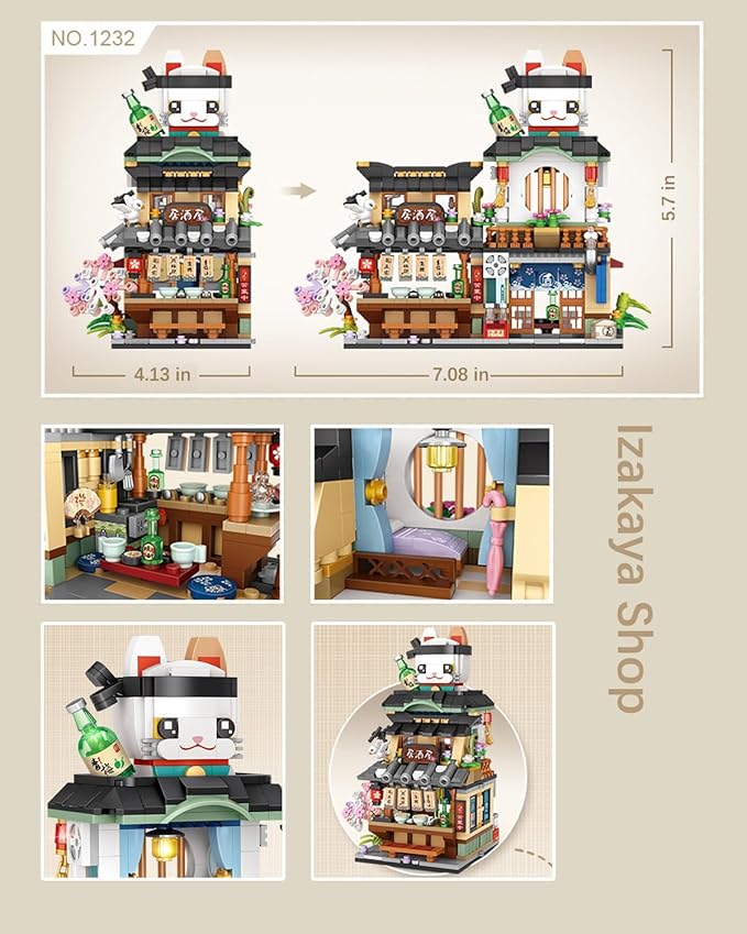 Japanese City Street View Izakaya Shop, MOC Creative Mini Building Blocks House Set 789 pcs, Simulation Architecture Construction Toy, Gifts Idea for Kids Adults (1232)
