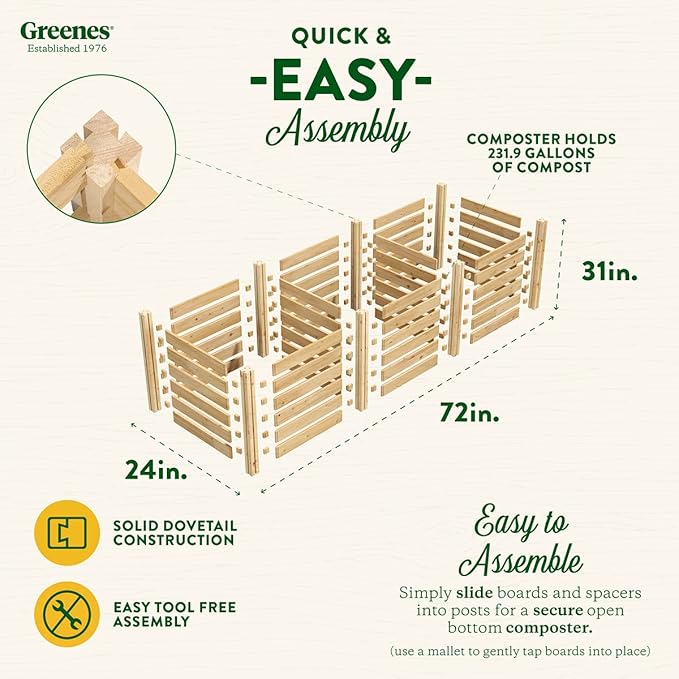 Greenes Fence Premium Cedar Wood Composter, 24" W x 72" L x 31" H (3/4" Thick) / 231.9 Gallons - Made in USA with North American Cedar