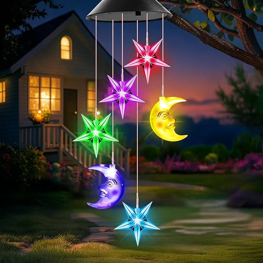 Birthday Gifts for Women Mom Grandma Her Wife, Winzwon Solar Lights Outdoor Wind Chimes for Outside Garden Yard Patio Porch Deck Hanging Decor, Moon and Star Gifts for Mothers Day