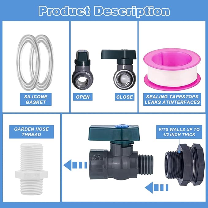 Enoch's Land PVC Rain Barrel Spigot Kit,3/4" Rain Barrel Valve with Bulkhead Fitting and Garden Hose Adapter,Garden Faucet Kit for Water Tanks, Aquariums, Tubs, Pools, Garden Barrels