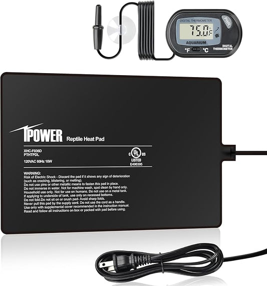 iPower 8 by 12-Inch 16W Reptile Heat Mat, LCD Digital Aquarium Thermometer, Under Tank Warmer Terrarium Heat Pad for Turtles Lizards Frogs and Other Small Animals, Multi Sizes