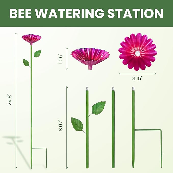 3 Pack Bee Watering Station for Garden, Metal Bee Bath and Feeder Cups with Colorful Flower Design, Butterfly Bee Bath Bowls and Water Feeder for Outdoor Garden Yard Decor (Red, Yellow, Blue)