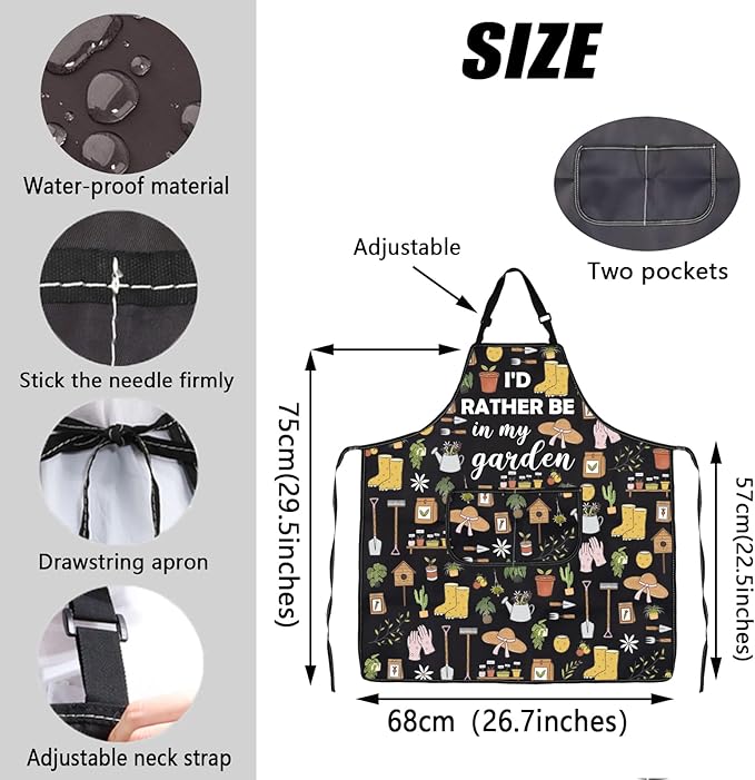 JXGZSO Gardening Apron with Pockets I'd Rather Be In My Garden Apron for Gardener Florist Plant Lover Gift for Grandma Mom