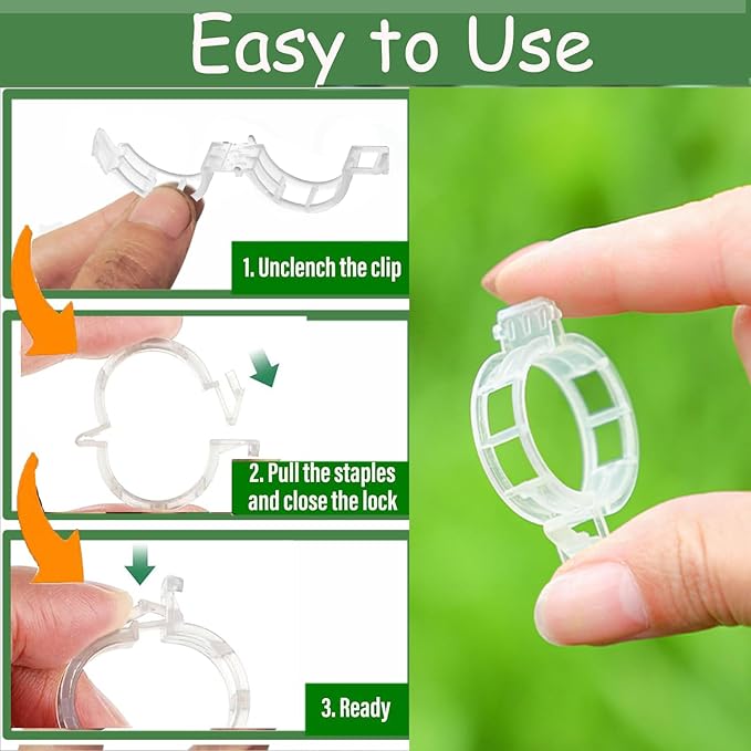 100pcs Plant Support Clips - Tomato Clips for String Trellis, Grape Vine Clips for Garden Netting Climbing Plants, Secured Plastic Plant Clip for Fixing Stem and Vine (100, White)