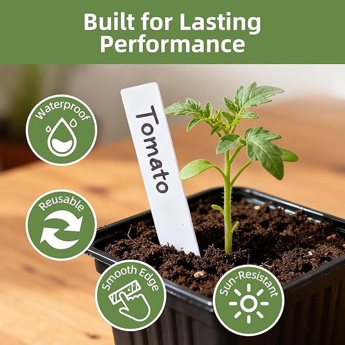 1000Pcs Plant Labels with Marker Pen, 4" Plant Tags for Garden Waterproof, Reusable Plastic Plant Markers Garden Labels for Seedlings, Vegetables, Flowers, Gardening Organization Kit