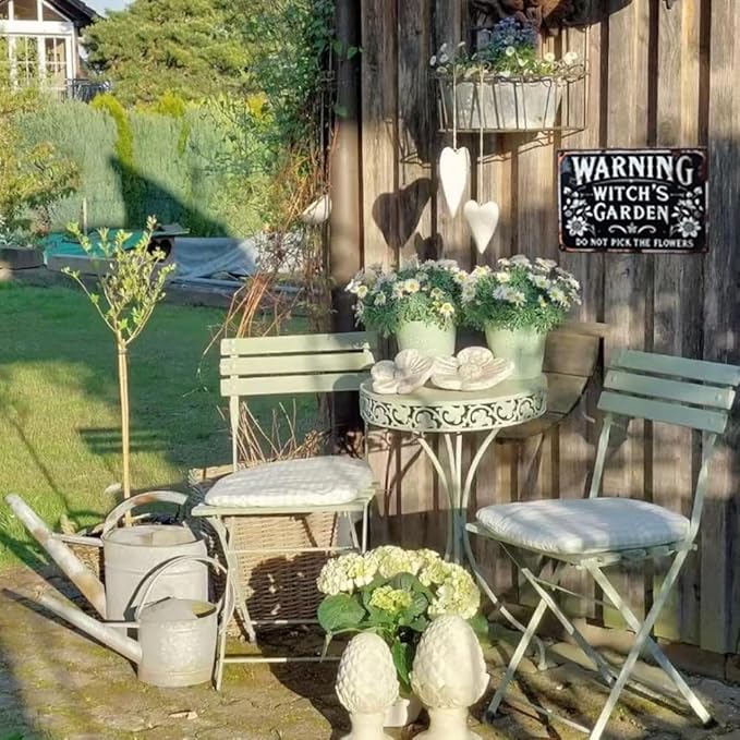 ERLOOD Warning Witch's Garden Do Not Pick The Flowers Metal Tin Sign Vintage Wall Decoration Home Garden Kitchen Art Sign 8 x 12
