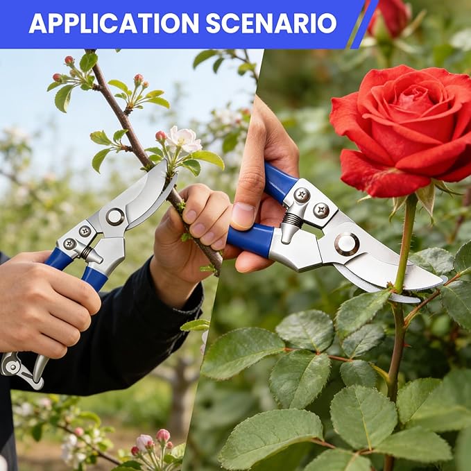 2-Pack Zinc Alloy Pruning Shears Set for Gardening | R3120 Curved & R3121 Straight Garden Shears 8x20cm | Professional Gardening Tools with Bypass Blades for Plants, Flowers & Branches