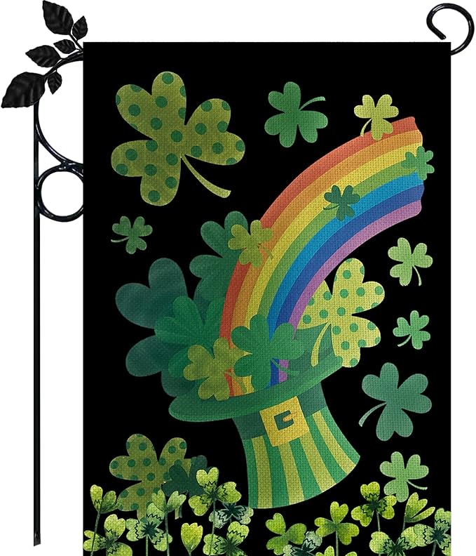 St Patricks Day Garden Flag, Double Sided Burlap Top Hat St Patrick's Day Garden Flag,12x18 Inch Small Sharmrock Vertical Spring Summer Holiday Yard Outdoor Home Decoration