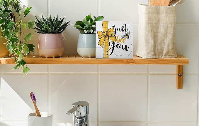 Rustic Wooden Plaque,Tiered Tray Decor Tabletop Shelf,Just Bee You Sign,Bee Lover Gifts,Home Accessories 5 x 5 Inch