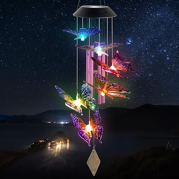 Butterfly Solar Wind Chimes,New Gift for All mom/dad/Women/Grandma/Daughter/Aunt/Friend/Wife and Sister. Yard Decor,Gardening Birthday Gift, Christmas Decorations,Patio Decor