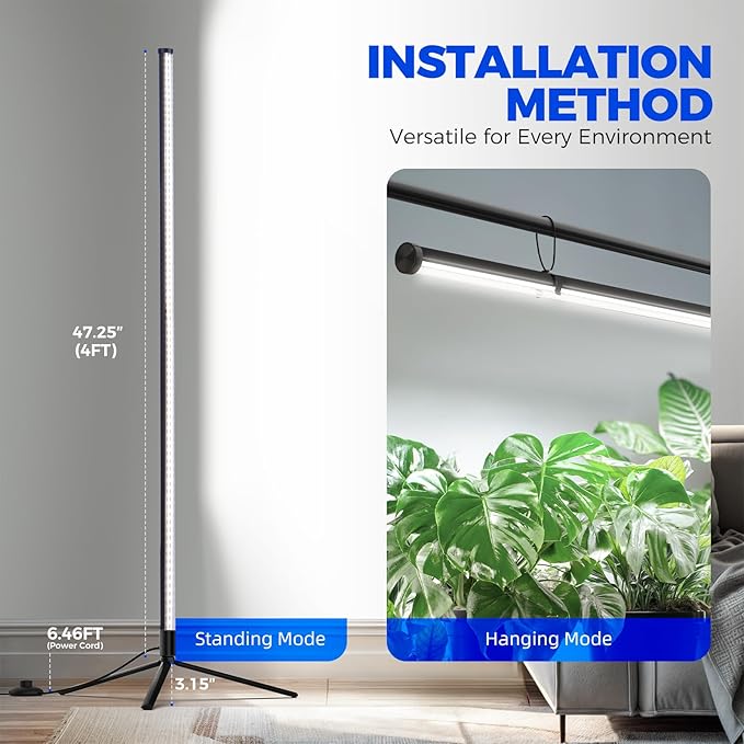 Barrina Vertical Grow Light T10, 42W 5000K, Full Spectrum LED Plant Light for Indoor,Standing Wide Coverage, 4FT Height with On/Off Switch and Tripod Floor Stand