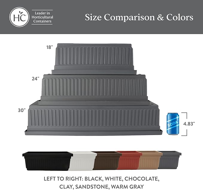 The HC Companies Venetian Window Planter Box w/Drain Plug - Long Planter Box for Windowsills, Balconies & More - Plastic Large Rectangular Planters for Herbs & Flowers (30" Chocolate, Pack of 1)