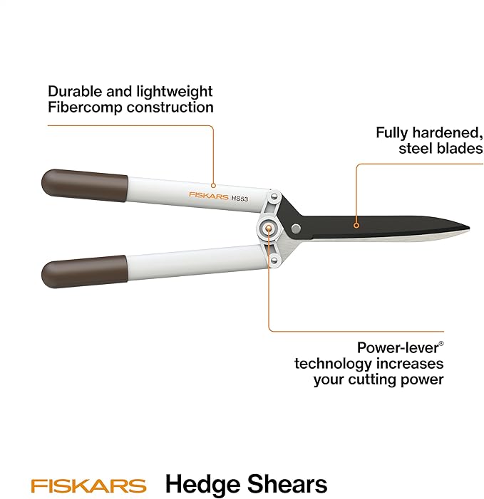 Fiskars Hedge Shears with PowerLever, Lightweight Garden Trimmers, White