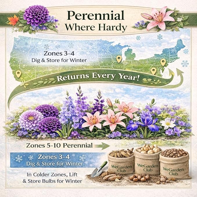 Royal Purple 64-Bulb Butterfly & Bee Pollinator Garden Mix – Premium Dahlias, Gladiolus, Lilies, Dutch Iris & Freesia | Easy-to-Grow Deer-Resistant Perennials | Summer Bloom, Spring Planting