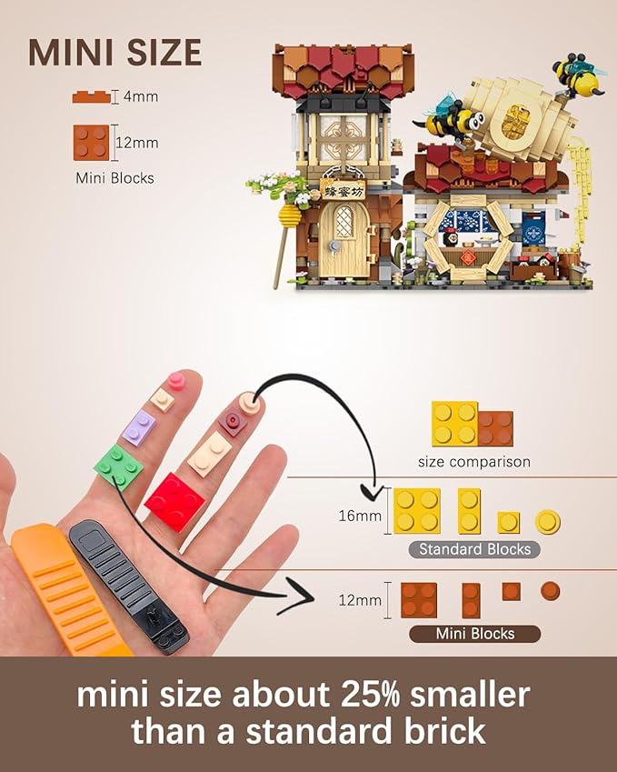 City Street View Honey Workshop Mini Building Blocks Set 1242 pcs, MOC Creative Bee Model Theme House, Simulation Architecture Toy, Gifts Idea for Kids Adults (1943)