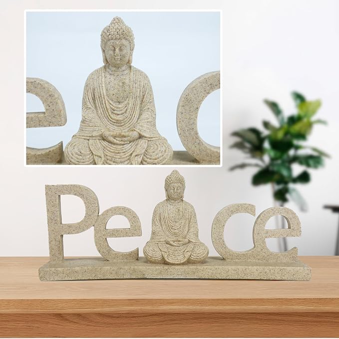 Buddha Statue Outdoor,Zen Garden Decor Buddha Sculpture for Home Meditation Decor Buda Decoration for Patio Desk Porch Yard Art Resin Decoration (Sand)