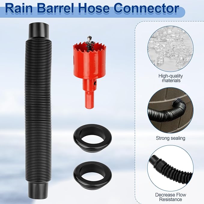 Rain Barrel Hose Connector Kit to Link Rain Water Collection Barrels, Increase Water Storage Capacity, Overflow Hose Olive Barrel Rain Barrel Linking Kit fit for Home Garden Outdoor Chores