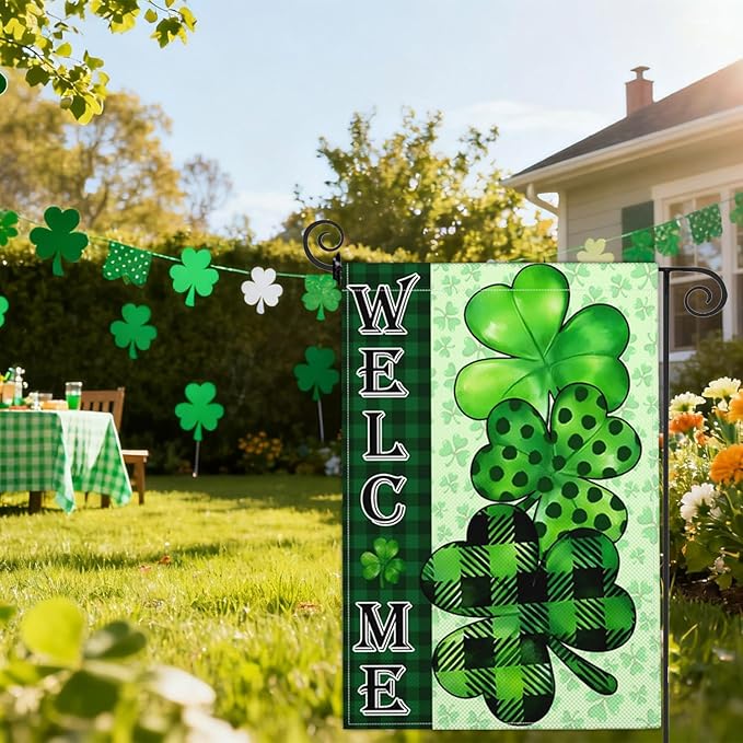 Happy St Patricks Day Garden Flag St Patrick's Day Yard Sign Garden Flags for Outside 12x18 Double Sided Shamrock Lucky Irish Blessing Signs Outdoor Decorations