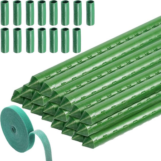 Garden Stakes 16" 20pcs, 0.43 inch Diameter Plant Stakes for Indoor Outdoor Plants, DIY 3ft 4ft 5ft 6ft Sturdy Steel Tomato Stakes with 15 Connectors, Plant Support Stakes for Climbing Plants