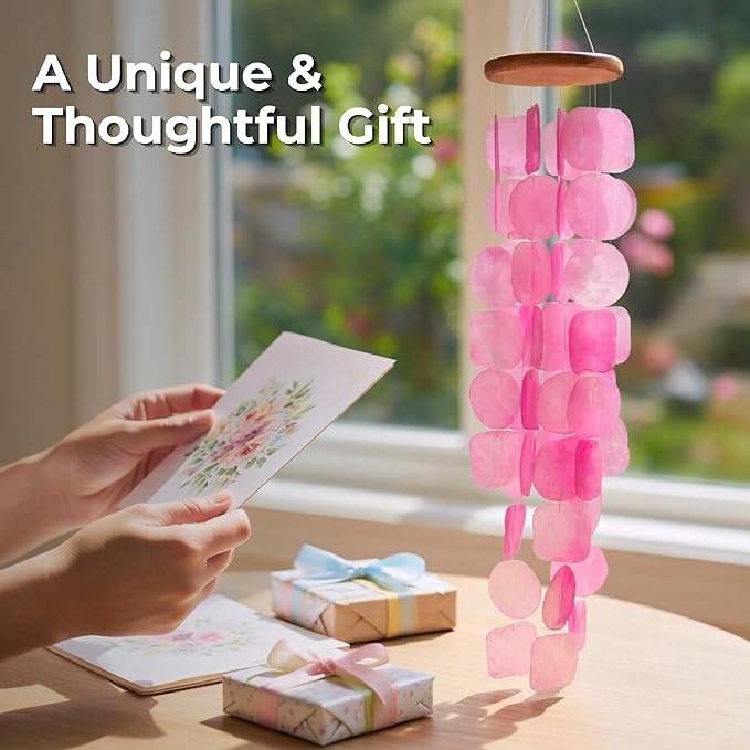 Solange & Frances Wind Chimes for Outdoors, Gifts for Mom, Wind Chimes for Outside and Outdoor Decor, Pink Decor for Women, Birthday Gifts for Women
