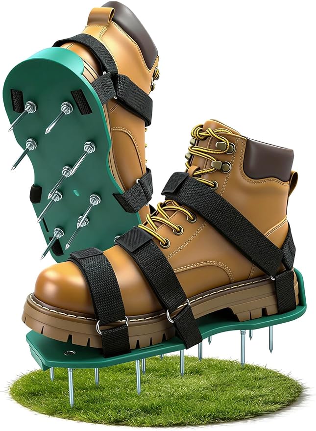 Lawn Aerator Shoes for Lawn, Soil Yard Aerator Tool with Hook & Loop Straps for Effectively Aerating, One Size Fits All Free-Installation Lawn Shoes for Yard Garden Patio Grass