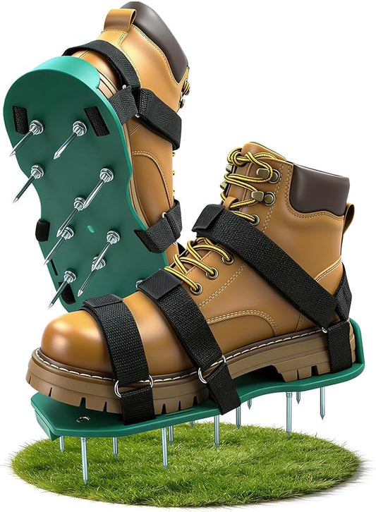 Lawn Aerator Shoes for Lawn, Soil Yard Aerator Tool with Hook & Loop Straps for Effectively Aerating, One Size Fits All Free-Installation Lawn Shoes for Yard Garden Patio Grass