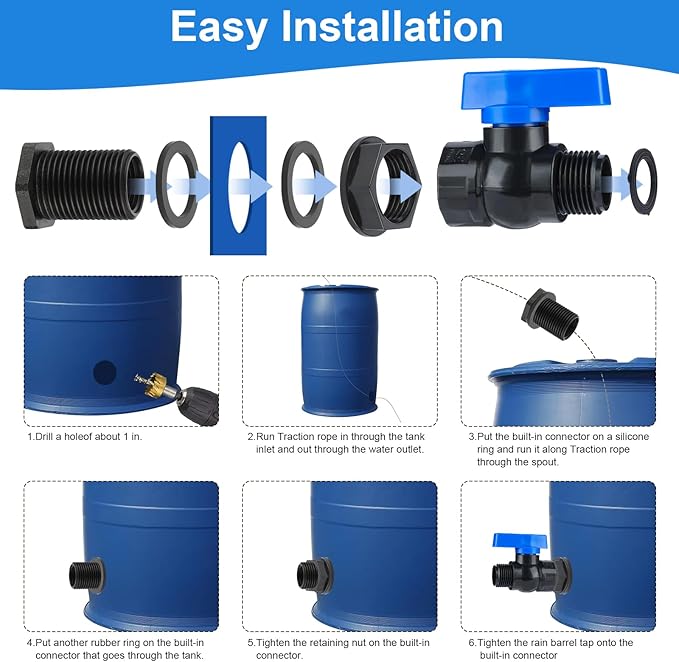 PVC Rain Barrel Spigot Kit 3/4" GHT Garden Diverter Kit With Bulkhead Fitting Garden Hose Faucet Thread Ball Valve for Water Adapter Tanks, Aquariums Rain Barrel Diverter Kit （2 Pack）
